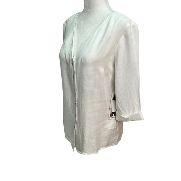 𝅺nwt💙black Tape White Button Front Blouse Top V-Neck Size S - Picture 5 of 10